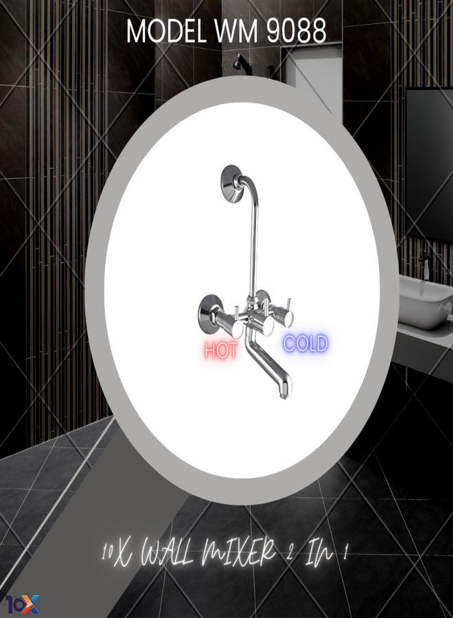 10X Brass Wall Mixer 2 IN 1 For Bathroom WM-9088 with Provision for Overhead Shower with Long Bend Pipe Chrome Finish - Image 3